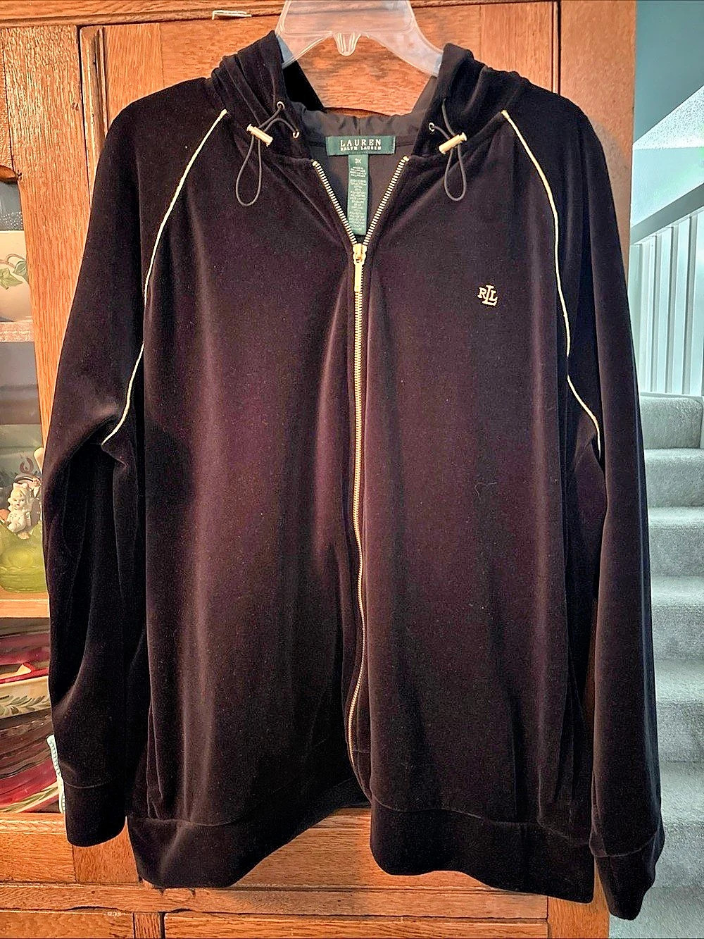 Lauren Ralph Lauren Velour Full-Zip Hoodie Black 3X